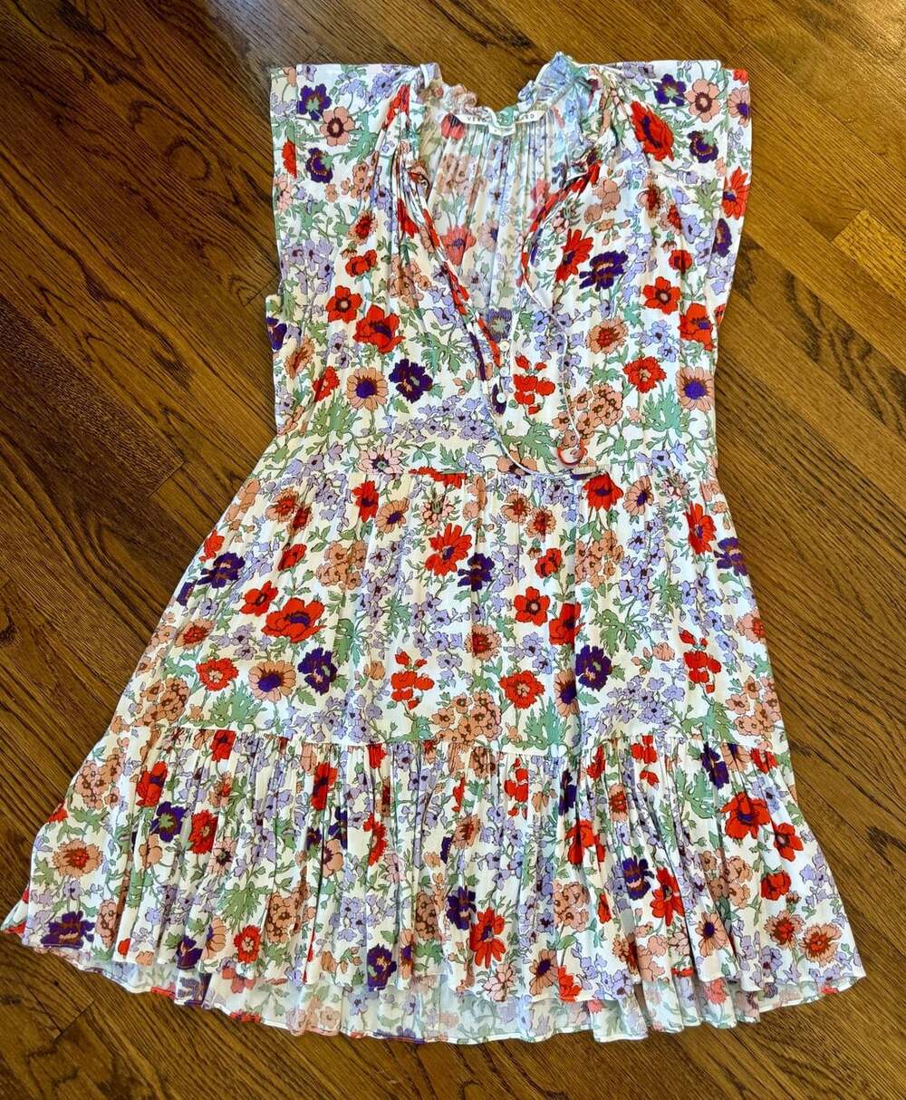 Veronica Beard Floral Zee Mini Dress Size 8 Multi Color Crepe Tiered